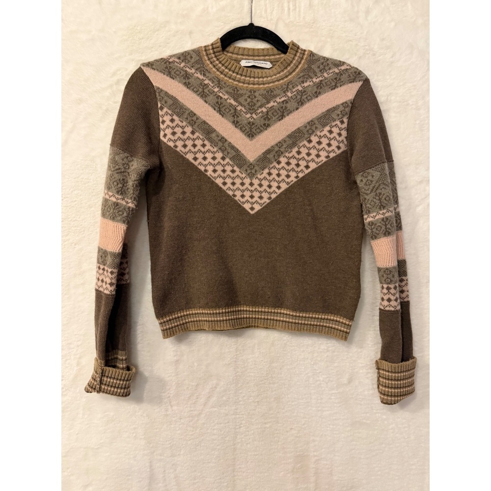 John Galliano Brown Fair Isle Wool Blend Sweater Womens Small Made in Italy Pink